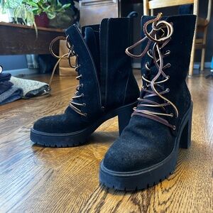 Free People Lug Sole Black Lace-Up Boots